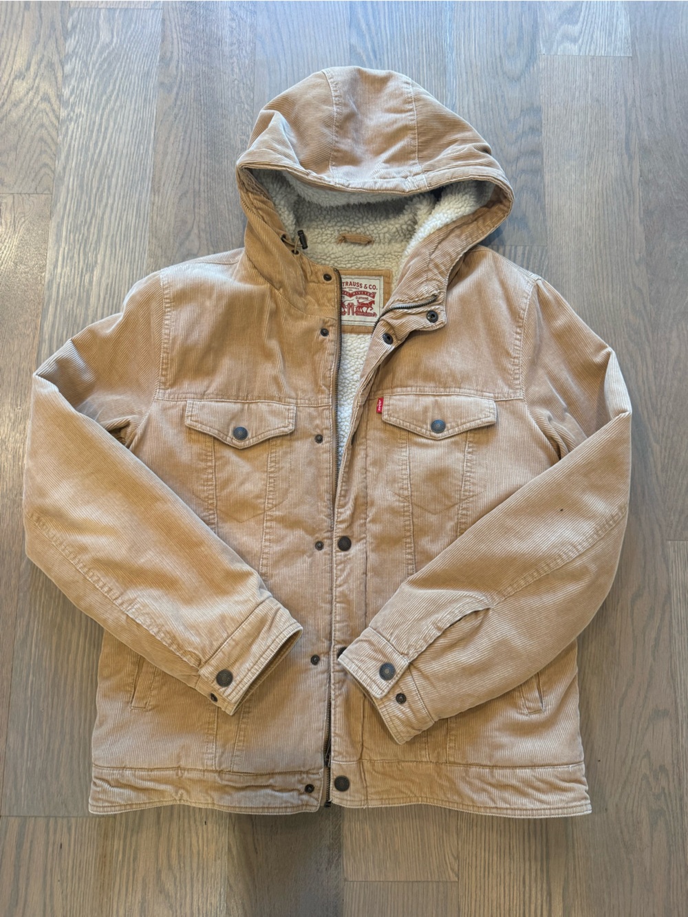 Levi's Men's Tan Corduroy Hooded Jacket with Sherpa Lining